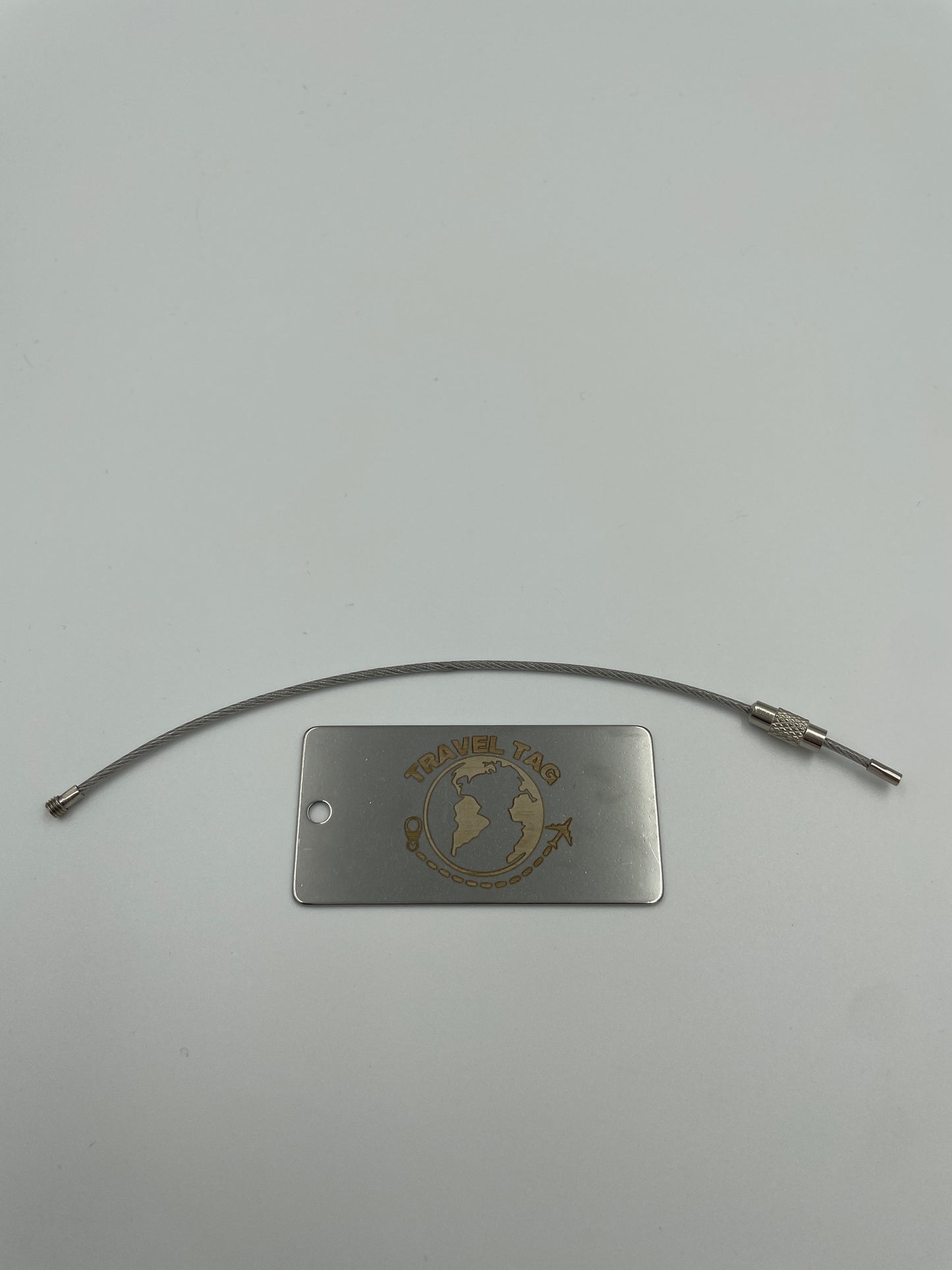 Kofferanhänger Gepäckanhänger aus Edelstahl mit individueller permanenter Lasergravur und Drahtseil (38x16mm)