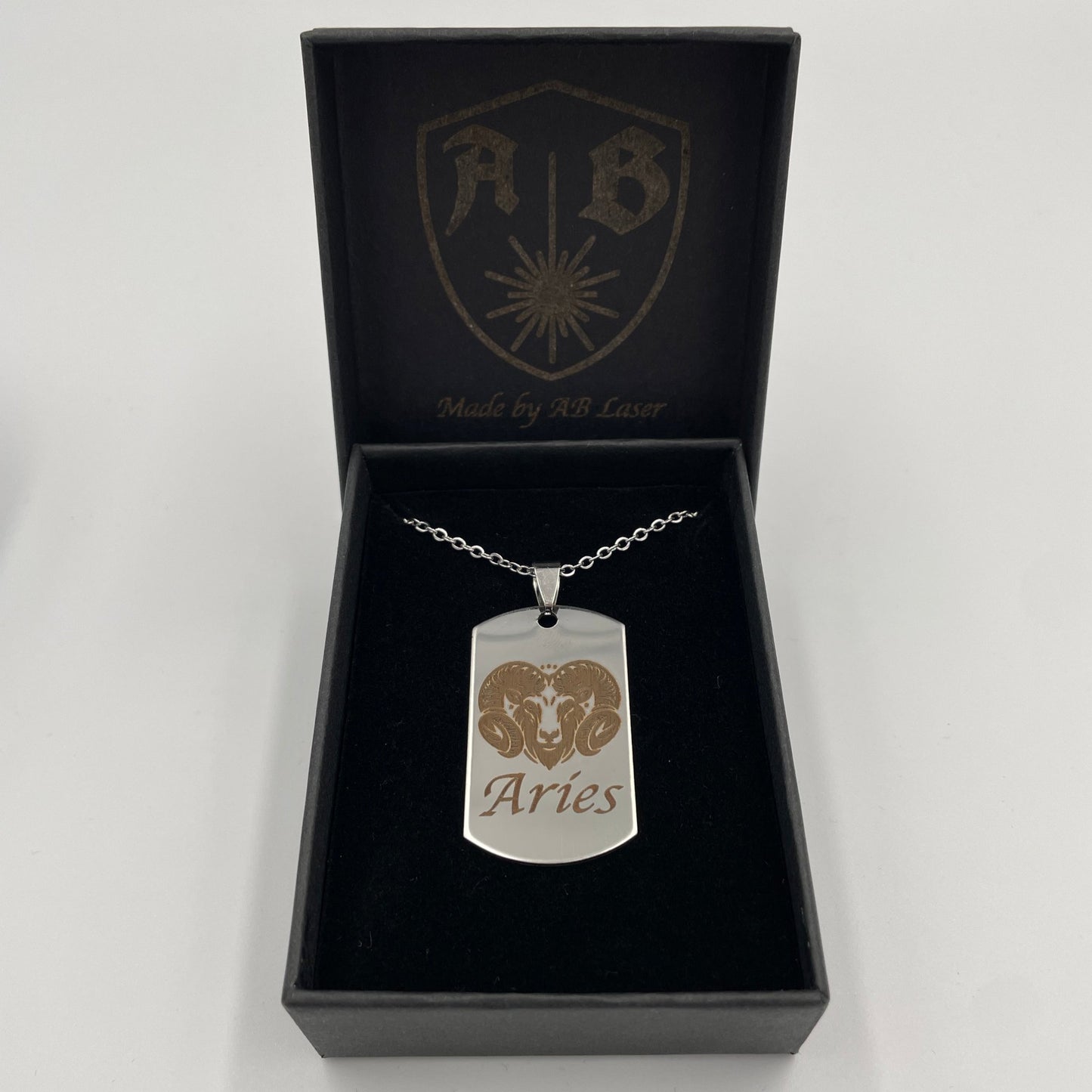 Massiv ID Dog Tag Edelstahl mit Gravur Sternzeichen Anhänger personalisierter + Kette