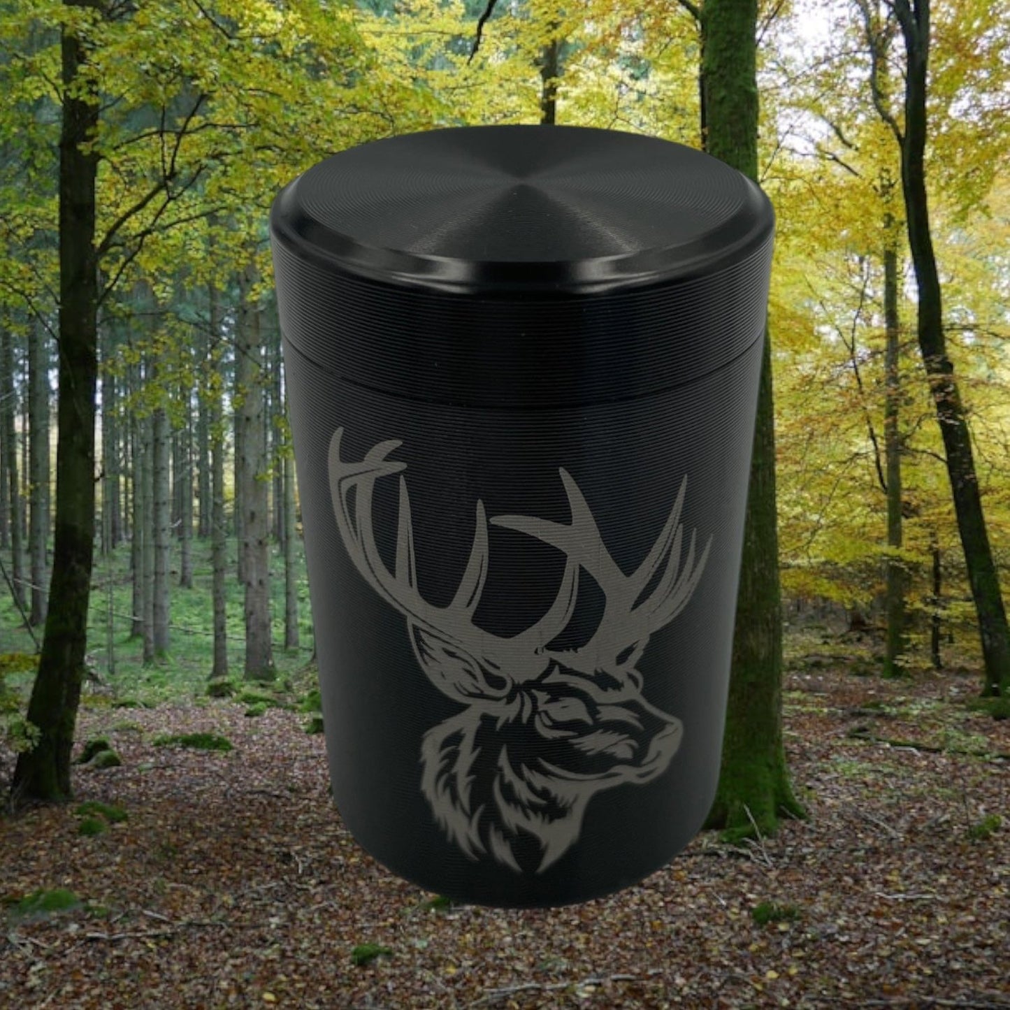 Kleine Teedose aus Aluminium mit Deckel, für Haushalt oder für Unterwegs Motiv Hirsch Schwarz