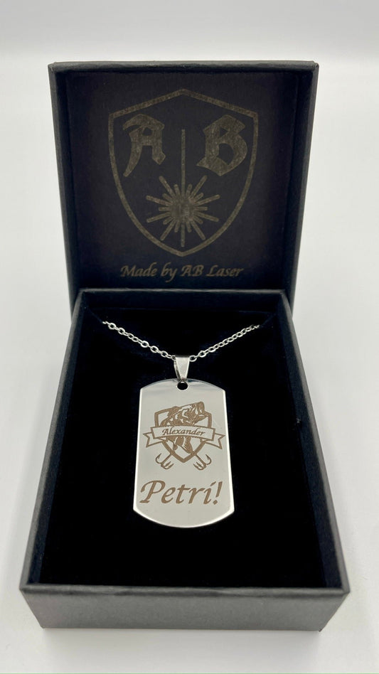 Massiv ID Dog Tag Edelstahl mit Gravur -Angeln/Barsch- Anhänger personalisierter Name + Kette