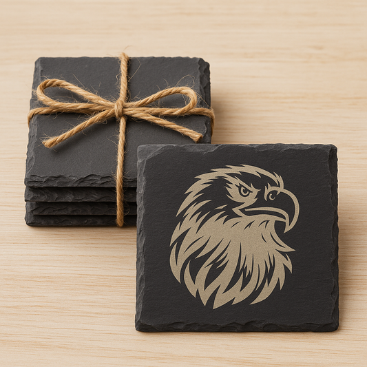 Schiefer Untersetzer Set – Adler Gravur oder personalisiert