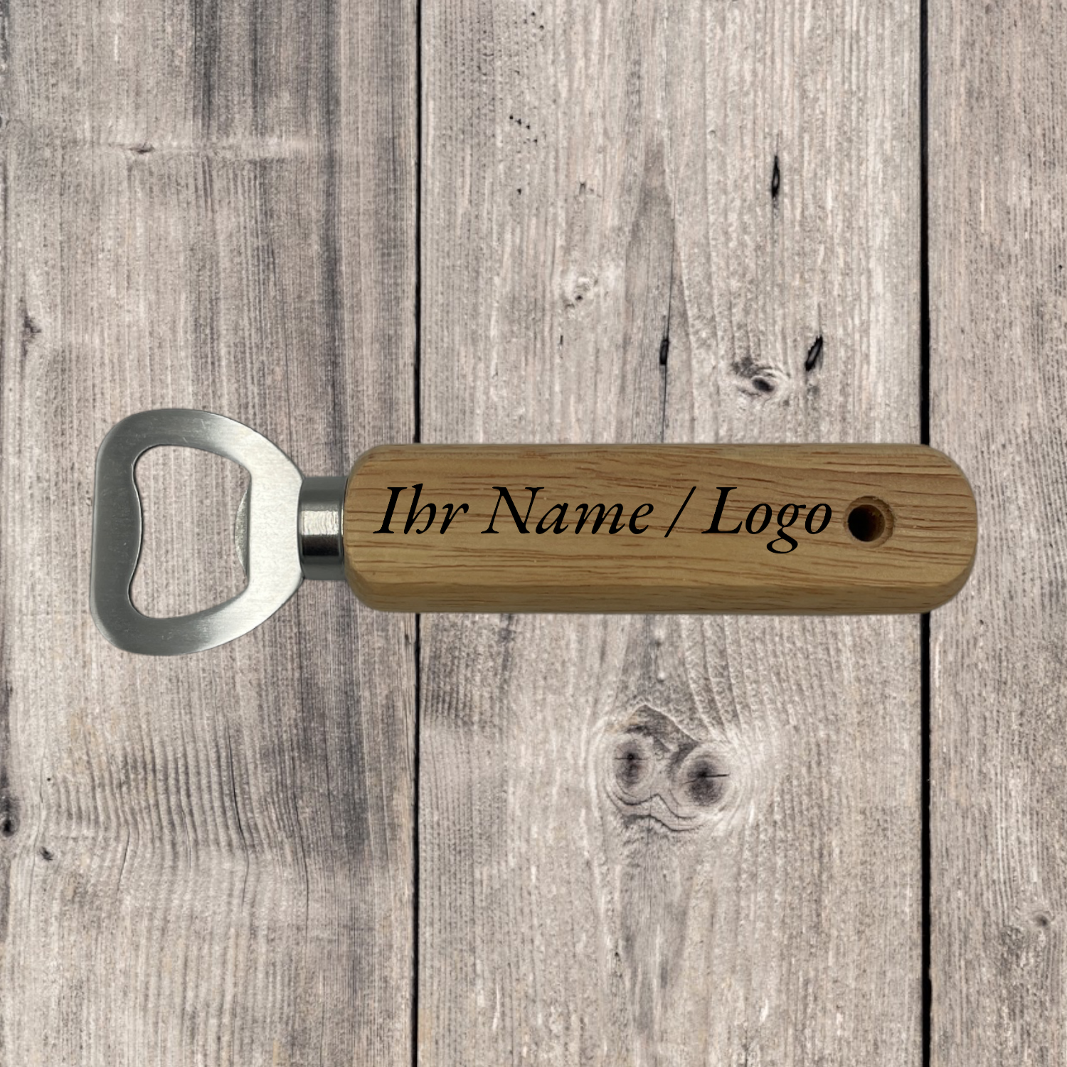 Personalisierter Holz-Flaschenöffner "Hopfen Hebel" – Hochzeit, Logo, Name