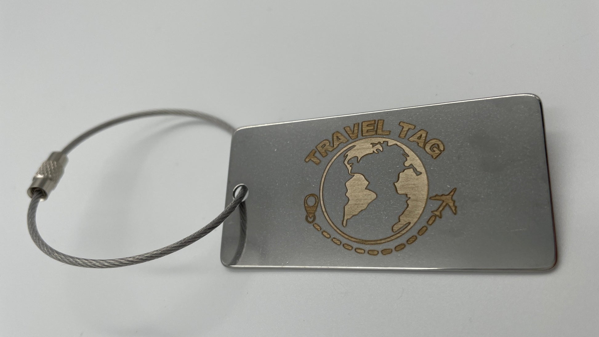 Kofferanhänger Gepäckanhänger aus Edelstahl mit individueller permanenter Lasergravur und Drahtseil (38x16mm)