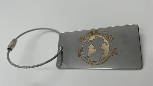 Kofferanhänger Gepäckanhänger aus Edelstahl mit individueller permanenter Lasergravur und Drahtseil (38x16mm)