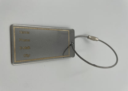 Kofferanhänger Gepäckanhänger aus Edelstahl mit individueller permanenter Lasergravur und Drahtseil (38x16mm)