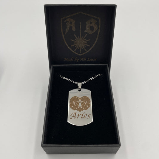 Massiv ID Dog Tag Edelstahl mit Gravur Sternzeichen Anhänger personalisierter + Kette