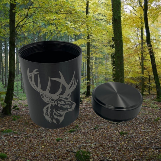Kleine Teedose aus Aluminium mit Deckel, für Haushalt oder für Unterwegs Motiv Hirsch Schwarz