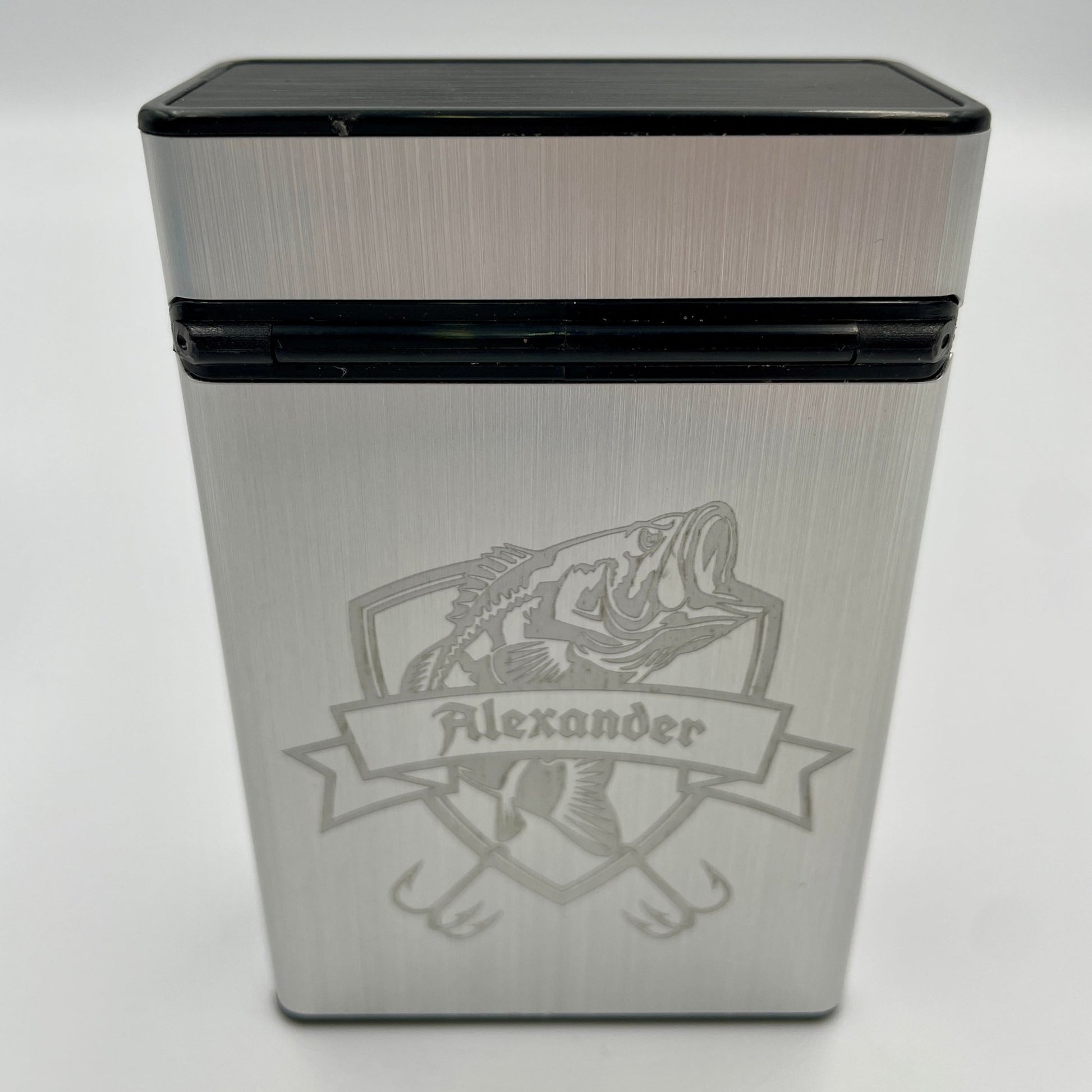 Zigarettenbox Aluminium / Kunststoff -Fisch- personalisiert mit Magnetverschluss