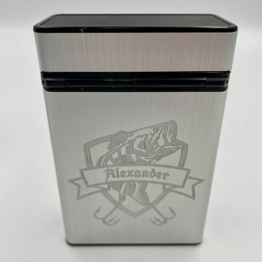 Zigarettenbox Aluminium / Kunststoff -Fisch- personalisiert mit Magnetverschluss