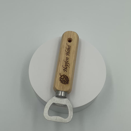 Personalisierter Holz-Flaschenöffner "Hopfen Hebel" – Hochzeit, Logo, Name