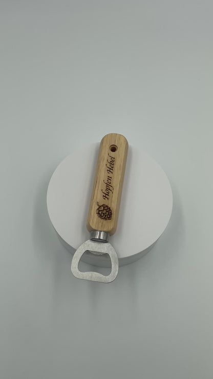 Personalisierter Holz-Flaschenöffner "Hopfen Hebel" – Hochzeit, Logo, Name