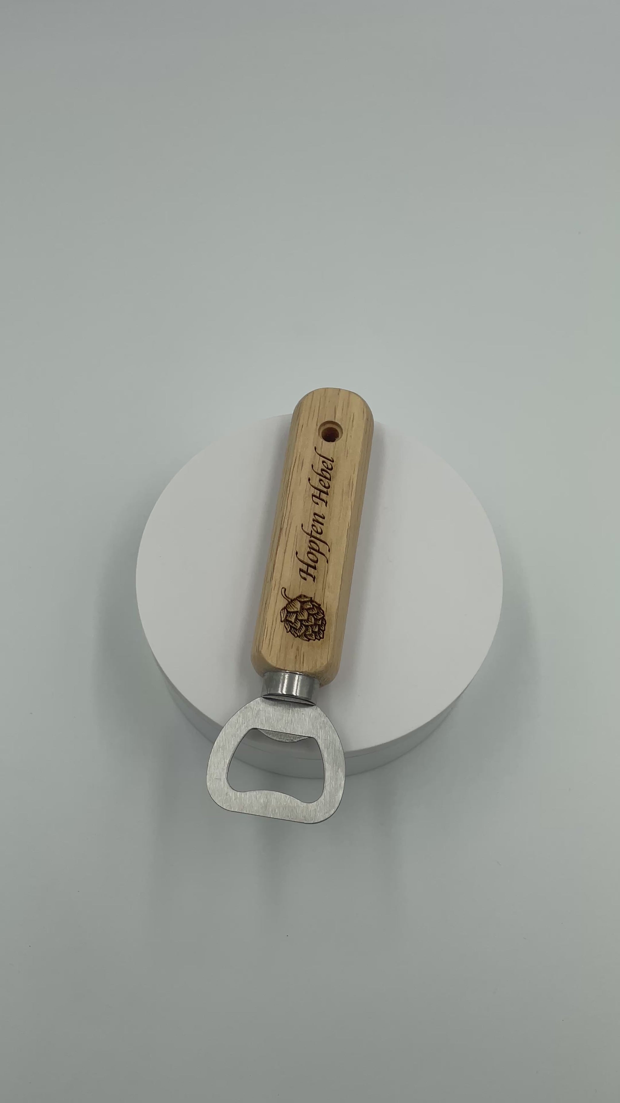 Personalisierter Holz-Flaschenöffner "Hopfen Hebel" – Hochzeit, Logo, Name